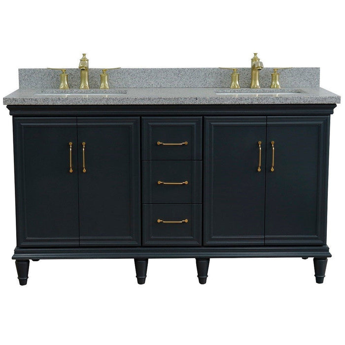 Bellaterra Home Forli 61" 4-Door 3-Drawer Dark Gray Freestanding Vanity Set With Ceramic Double Undermount Rectangular Sink and Gray Granite Top - Luxe Vanity & Tub