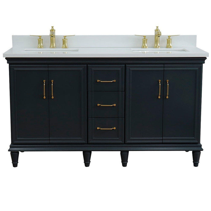 Bellaterra Home Forli 61" 4-Door 3-Drawer Dark Gray Freestanding Vanity Set With Ceramic Double Undermount Rectangular Sink and White Quartz Top - Luxe Vanity & Tub