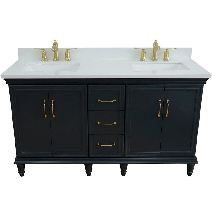 Bellaterra Home Forli 61" 4-Door 3-Drawer Dark Gray Freestanding Vanity Set With Ceramic Double Undermount Rectangular Sink and White Quartz Top - Luxe Vanity & Tub