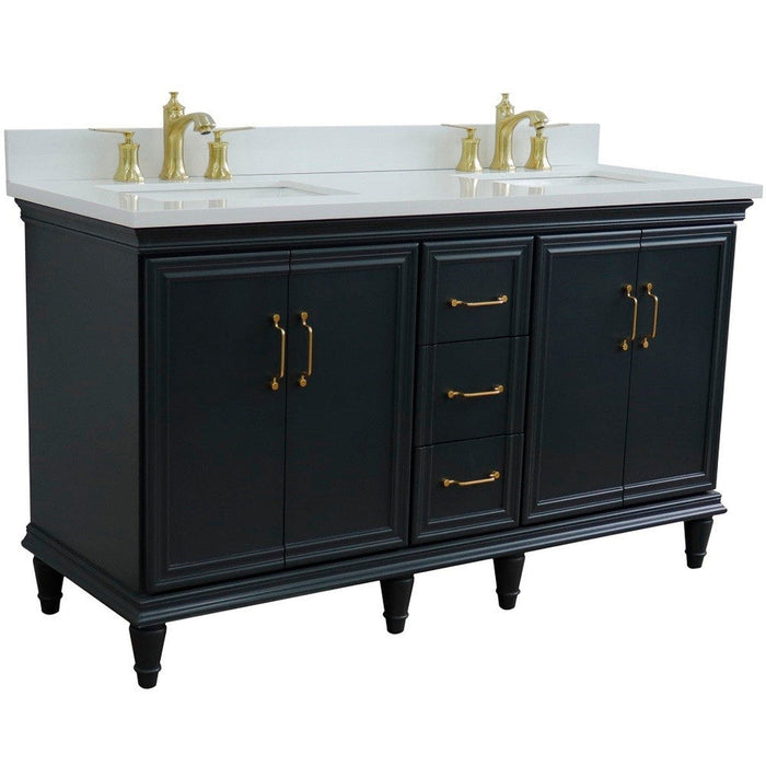 Bellaterra Home Forli 61" 4-Door 3-Drawer Dark Gray Freestanding Vanity Set With Ceramic Double Undermount Rectangular Sink and White Quartz Top - Luxe Vanity & Tub