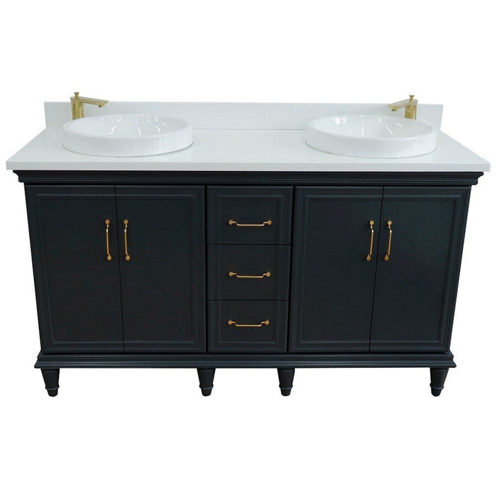 Bellaterra Home Forli 61" 4-Door 3-Drawer Dark Gray Freestanding Vanity Set With Ceramic Double Vessel Sink and White Quartz Top - Luxe Vanity & Tub