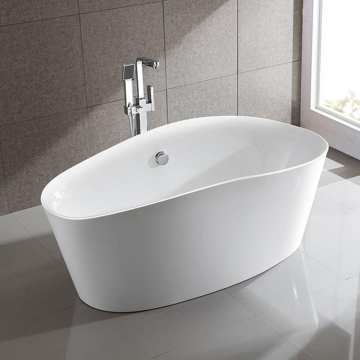 Bellaterra Home Grasse 67" x 27" White Oval Acrylic Freestanding Soaking Bathtub