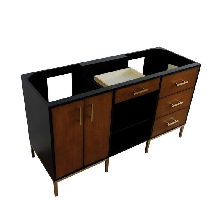 Bellaterra Home Imola 60" 2-Door 4-Drawer 2-Shelf Walnut and Black Freestanding Double Vanity Base - Luxe Vanity & Tub