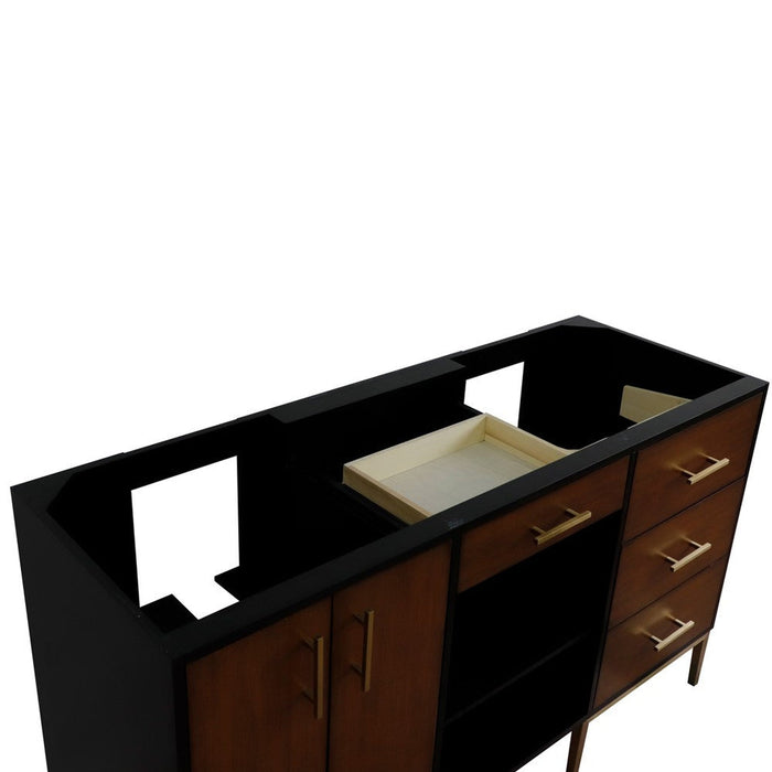 Bellaterra Home Imola 60" 2-Door 4-Drawer 2-Shelf Walnut and Black Freestanding Double Vanity Base - Luxe Vanity & Tub