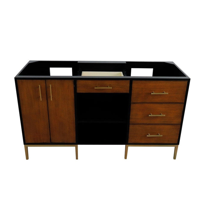 Bellaterra Home Imola 60" 2-Door 4-Drawer 2-Shelf Walnut and Black Freestanding Double Vanity Base - Luxe Vanity & Tub