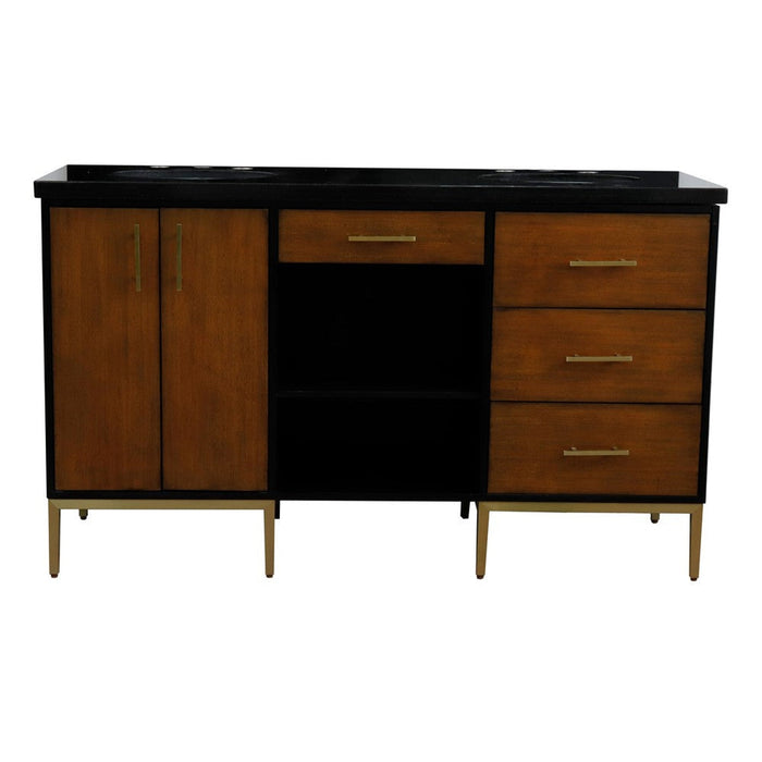 Bellaterra Home Imola 61" 2-Door 4-Drawer 2-Shelf Walnut and Black Freestanding Vanity Set - Luxe Vanity & Tub