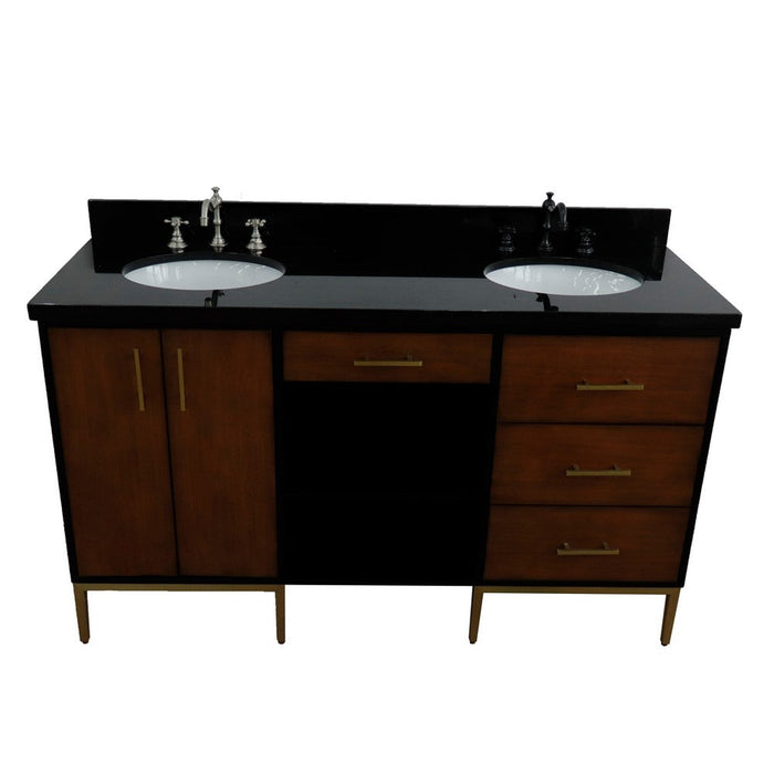 Bellaterra Home Imola 61" 2-Door 4-Drawer 2-Shelf Walnut and Black Freestanding Vanity Set - Luxe Vanity & Tub