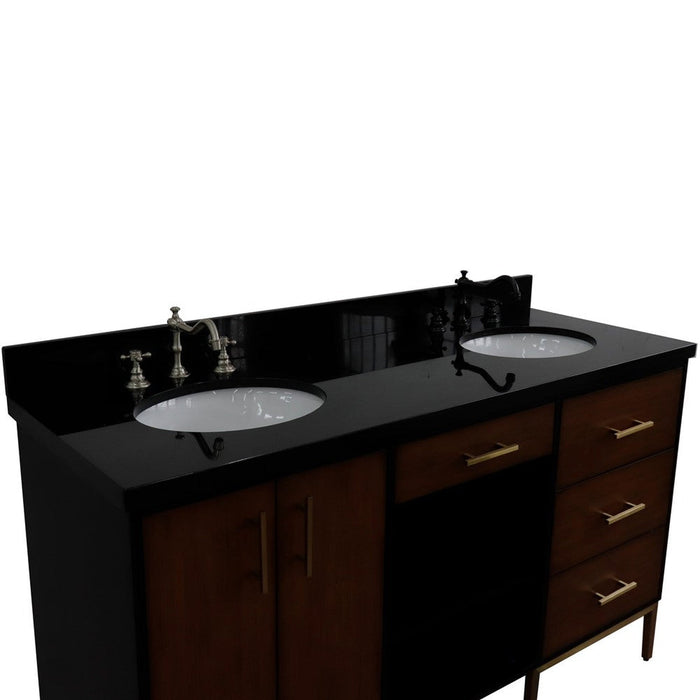 Bellaterra Home Imola 61" 2-Door 4-Drawer 2-Shelf Walnut and Black Freestanding Vanity Set - Luxe Vanity & Tub