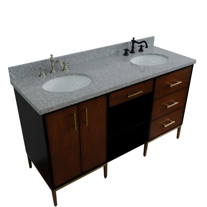 Bellaterra Home Imola 61" 2-Door 4-Drawer 2-Shelf Walnut and Black Freestanding Vanity Set - Luxe Vanity & Tub