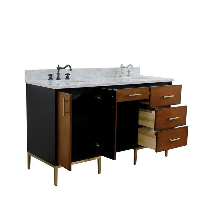 Bellaterra Home Imola 61" 2-Door 4-Drawer 2-Shelf Walnut and Black Freestanding Vanity Set - Luxe Vanity & Tub