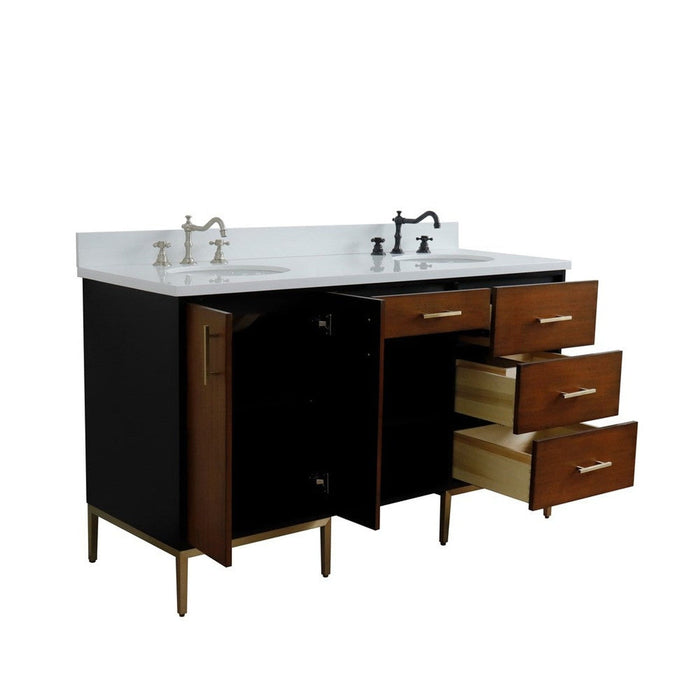 Bellaterra Home Imola 61" 2-Door 4-Drawer 2-Shelf Walnut and Black Freestanding Vanity Set - Luxe Vanity & Tub