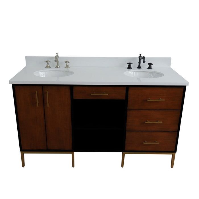 Bellaterra Home Imola 61" 2-Door 4-Drawer 2-Shelf Walnut and Black Freestanding Vanity Set - Luxe Vanity & Tub