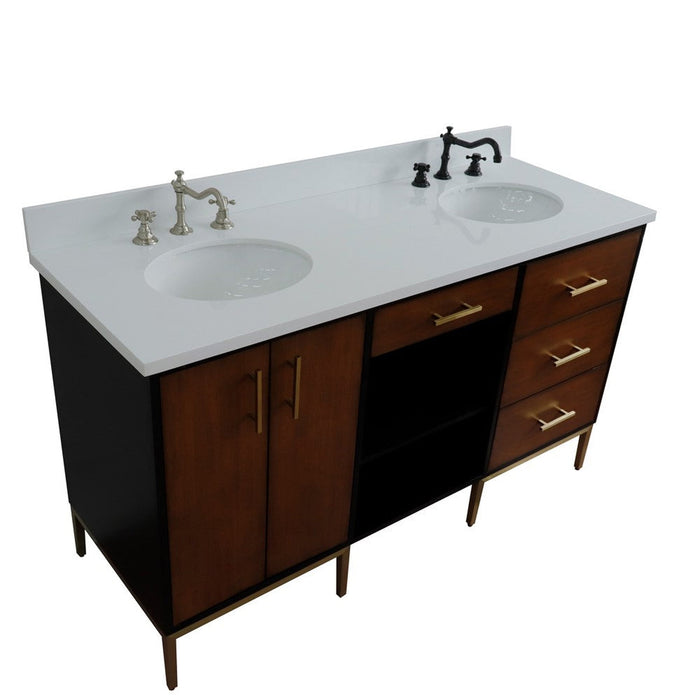 Bellaterra Home Imola 61" 2-Door 4-Drawer 2-Shelf Walnut and Black Freestanding Vanity Set - Luxe Vanity & Tub