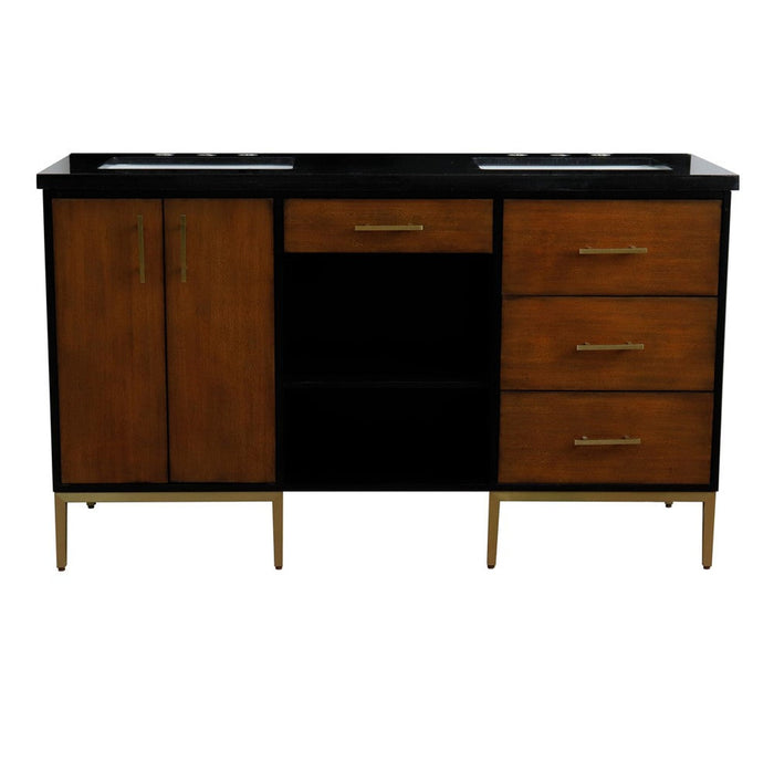 Bellaterra Home Imola 61" 2-Door 4-Drawer 2-Shelf Walnut and Black Freestanding Vanity Set - Luxe Vanity & Tub