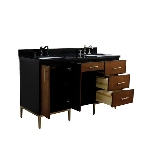 Bellaterra Home Imola 61" 2-Door 4-Drawer 2-Shelf Walnut and Black Freestanding Vanity Set - Luxe Vanity & Tub