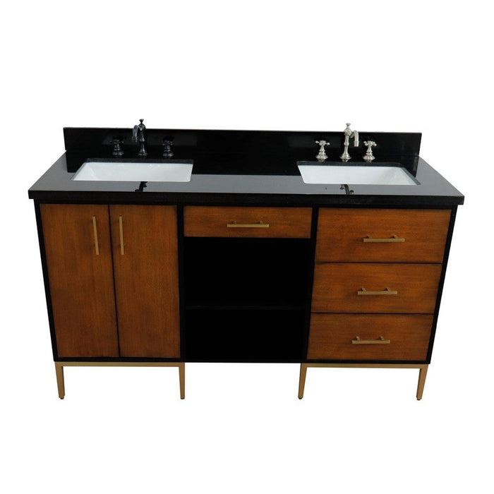 Bellaterra Home Imola 61" 2-Door 4-Drawer 2-Shelf Walnut and Black Freestanding Vanity Set - Luxe Vanity & Tub