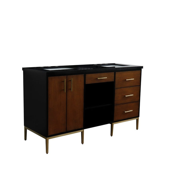 Bellaterra Home Imola 61" 2-Door 4-Drawer 2-Shelf Walnut and Black Freestanding Vanity Set - Luxe Vanity & Tub