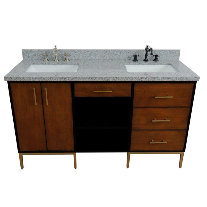 Bellaterra Home Imola 61" 2-Door 4-Drawer 2-Shelf Walnut and Black Freestanding Vanity Set - Luxe Vanity & Tub