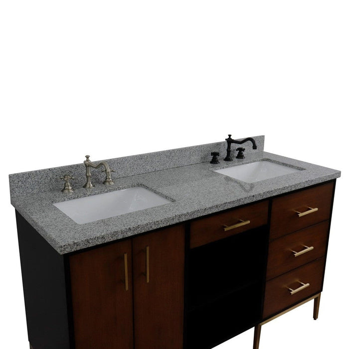 Bellaterra Home Imola 61" 2-Door 4-Drawer 2-Shelf Walnut and Black Freestanding Vanity Set - Luxe Vanity & Tub