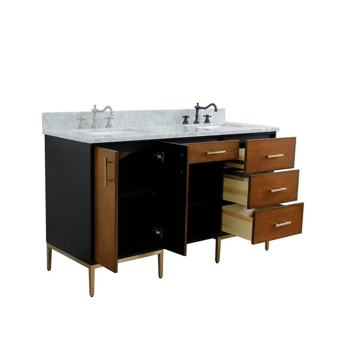 Bellaterra Home Imola 61" 2-Door 4-Drawer 2-Shelf Walnut and Black Freestanding Vanity Set - Luxe Vanity & Tub