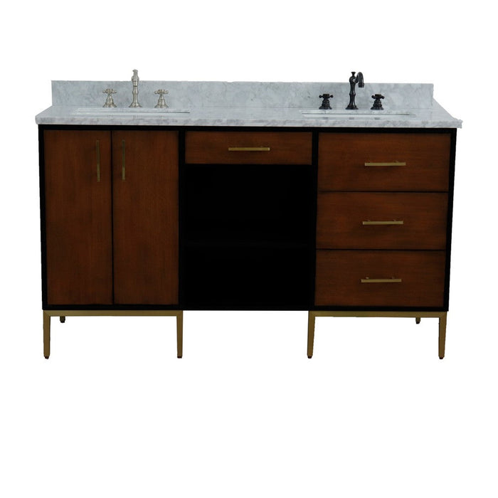 Bellaterra Home Imola 61" 2-Door 4-Drawer 2-Shelf Walnut and Black Freestanding Vanity Set - Luxe Vanity & Tub