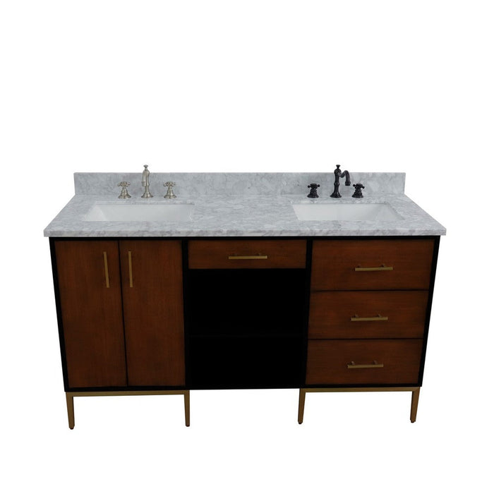 Bellaterra Home Imola 61" 2-Door 4-Drawer 2-Shelf Walnut and Black Freestanding Vanity Set - Luxe Vanity & Tub