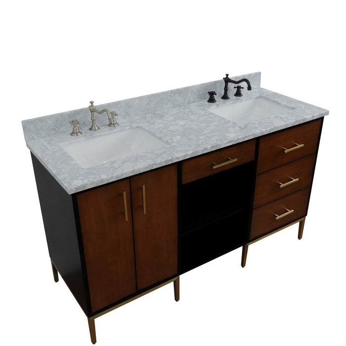 Bellaterra Home Imola 61" 2-Door 4-Drawer 2-Shelf Walnut and Black Freestanding Vanity Set - Luxe Vanity & Tub