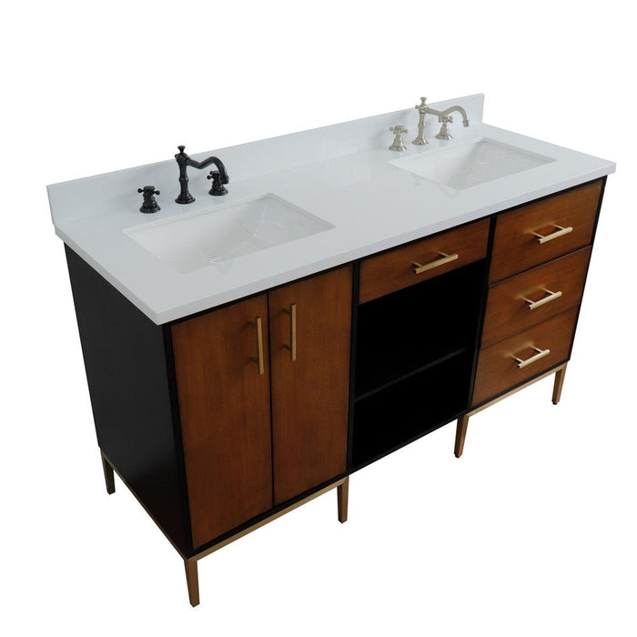 Bellaterra Home Imola 61" 2-Door 4-Drawer 2-Shelf Walnut and Black Freestanding Vanity Set - Luxe Vanity & Tub