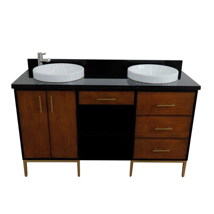 Bellaterra Home Imola 61" 2-Door 4-Drawer 2-Shelf Walnut and Black Freestanding Vanity Set - Luxe Vanity & Tub