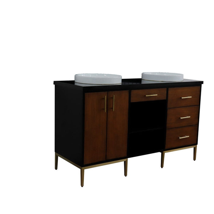 Bellaterra Home Imola 61" 2-Door 4-Drawer 2-Shelf Walnut and Black Freestanding Vanity Set - Luxe Vanity & Tub