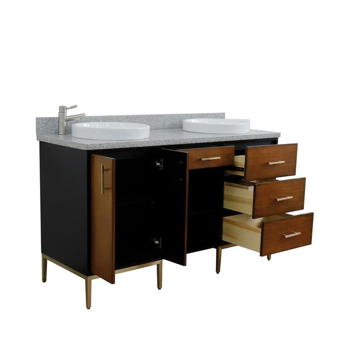 Bellaterra Home Imola 61" 2-Door 4-Drawer 2-Shelf Walnut and Black Freestanding Vanity Set - Luxe Vanity & Tub