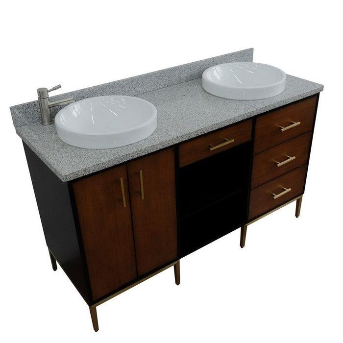 Bellaterra Home Imola 61" 2-Door 4-Drawer 2-Shelf Walnut and Black Freestanding Vanity Set - Luxe Vanity & Tub