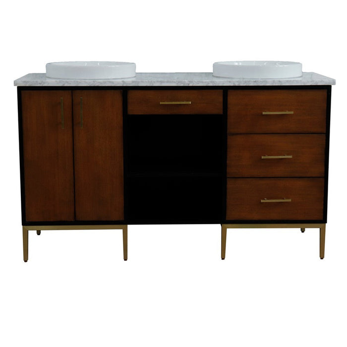 Bellaterra Home Imola 61" 2-Door 4-Drawer 2-Shelf Walnut and Black Freestanding Vanity Set - Luxe Vanity & Tub