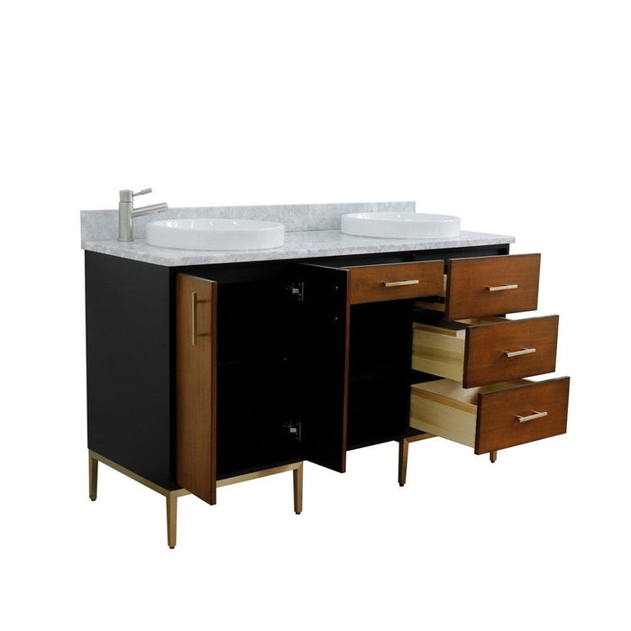 Bellaterra Home Imola 61" 2-Door 4-Drawer 2-Shelf Walnut and Black Freestanding Vanity Set - Luxe Vanity & Tub