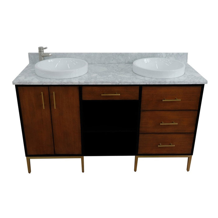 Bellaterra Home Imola 61" 2-Door 4-Drawer 2-Shelf Walnut and Black Freestanding Vanity Set - Luxe Vanity & Tub