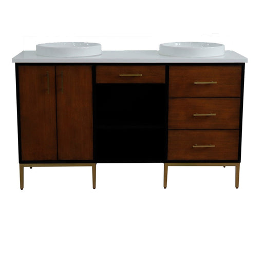 Bellaterra Home Imola 61" 2-Door 4-Drawer 2-Shelf Walnut and Black Freestanding Vanity Set - Luxe Vanity & Tub