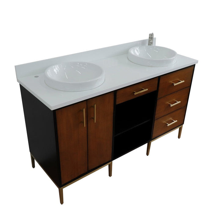 Bellaterra Home Imola 61" 2-Door 4-Drawer 2-Shelf Walnut and Black Freestanding Vanity Set - Luxe Vanity & Tub