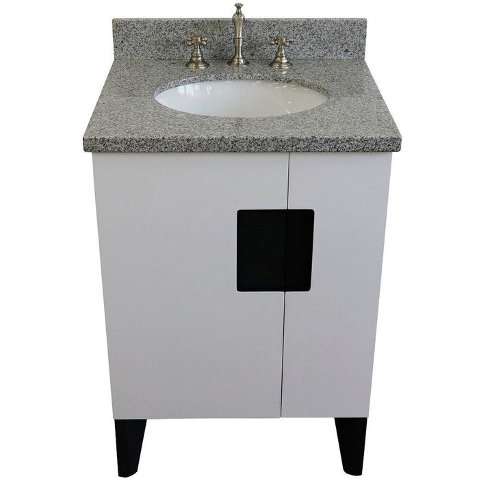 Bellaterra Home Kolb 25" 2-Door 1-Drawer White Freestanding Vanity Set With Ceramic Undermount Oval Sink and Gray Granite Top - Luxe Vanity & Tub