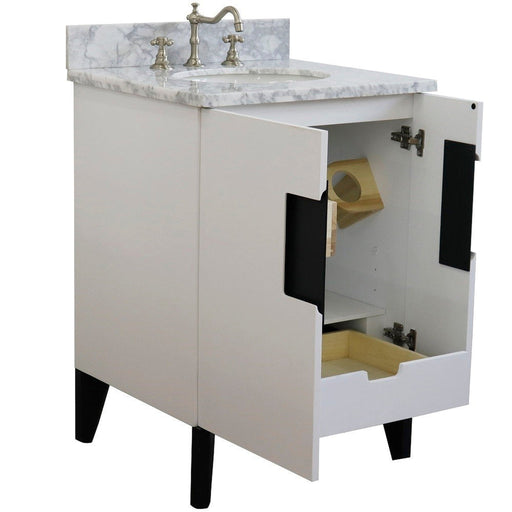 Bellaterra Home Kolb 25" 2-Door 1-Drawer White Freestanding Vanity Set With Ceramic Undermount Oval Sink and White Carrara Marble Top - Luxe Vanity & Tub