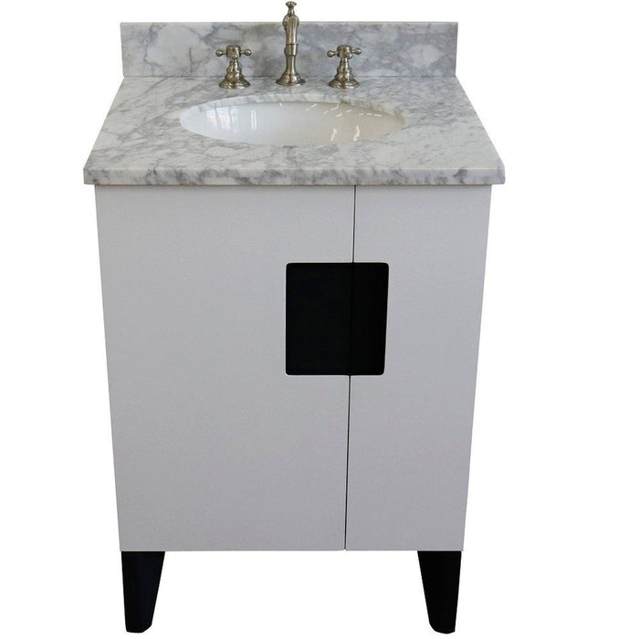 Bellaterra Home Kolb 25" 2-Door 1-Drawer White Freestanding Vanity Set With Ceramic Undermount Oval Sink and White Carrara Marble Top - Luxe Vanity & Tub