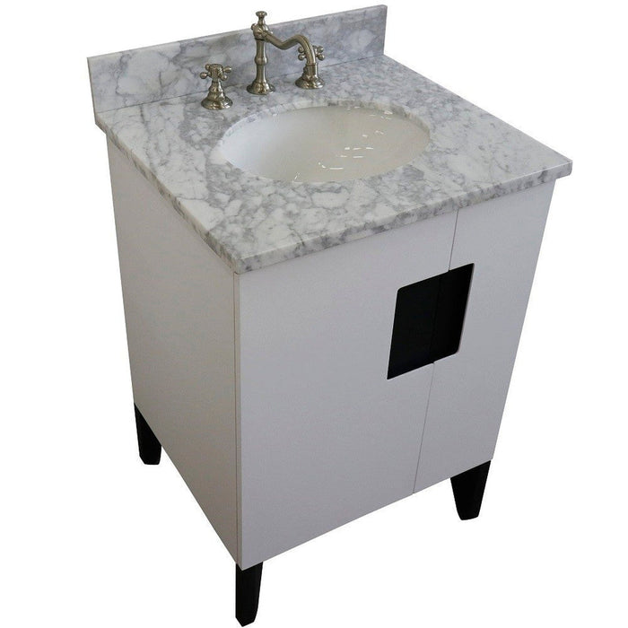 Bellaterra Home Kolb 25" 2-Door 1-Drawer White Freestanding Vanity Set With Ceramic Undermount Oval Sink and White Carrara Marble Top - Luxe Vanity & Tub