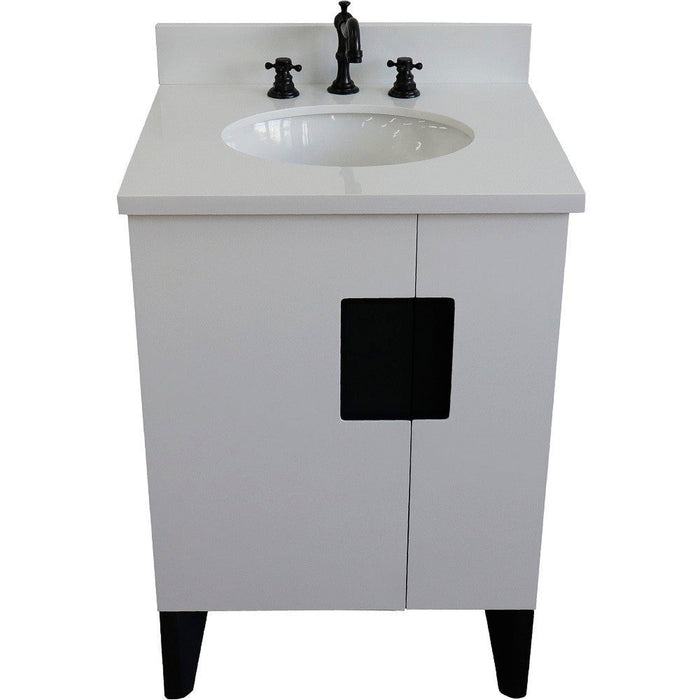 Bellaterra Home Kolb 25" 2-Door 1-Drawer White Freestanding Vanity Set With Ceramic Undermount Oval Sink and White Quartz Top - Luxe Vanity & Tub