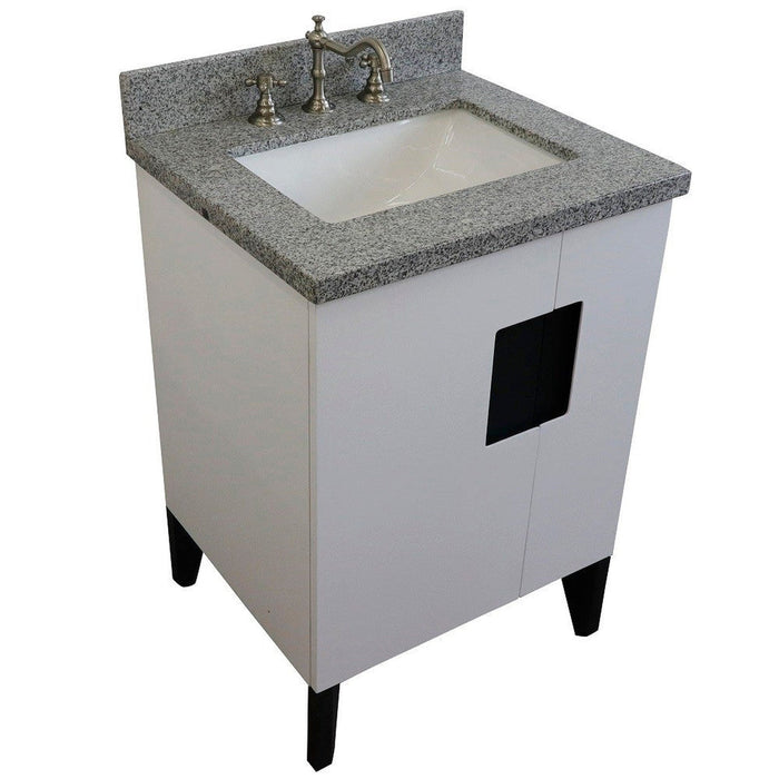 Bellaterra Home Kolb 25" 2-Door 1-Drawer White Freestanding Vanity Set With Ceramic Undermount Rectangular Sink and Gray Granite Top - Luxe Vanity & Tub