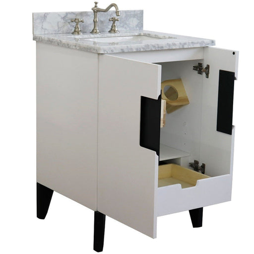 Bellaterra Home Kolb 25" 2-Door 1-Drawer White Freestanding Vanity Set With Ceramic Undermount Rectangular Sink and White Carrara Marble Top - Luxe Vanity & Tub