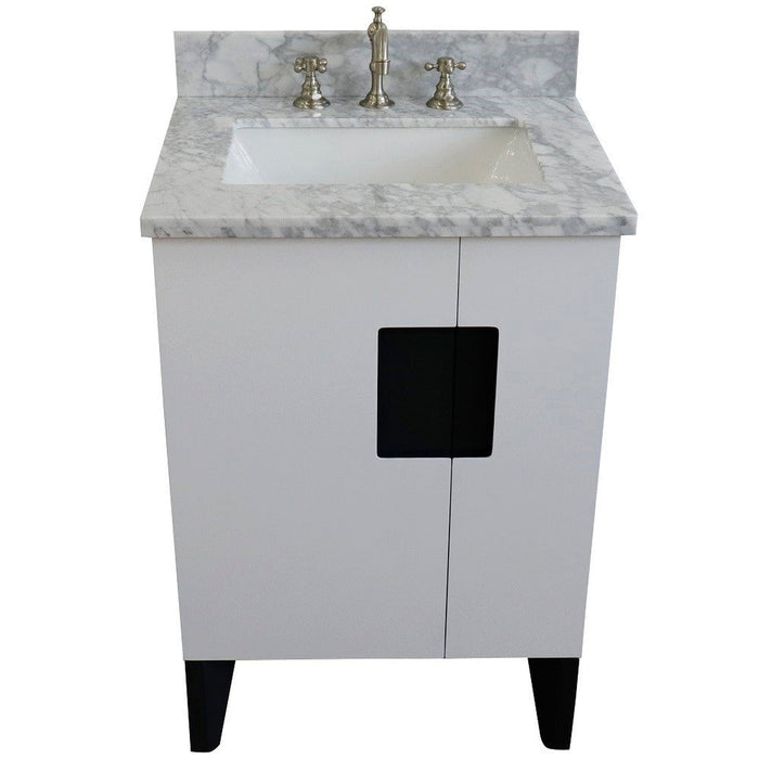 Bellaterra Home Kolb 25" 2-Door 1-Drawer White Freestanding Vanity Set With Ceramic Undermount Rectangular Sink and White Carrara Marble Top - Luxe Vanity & Tub