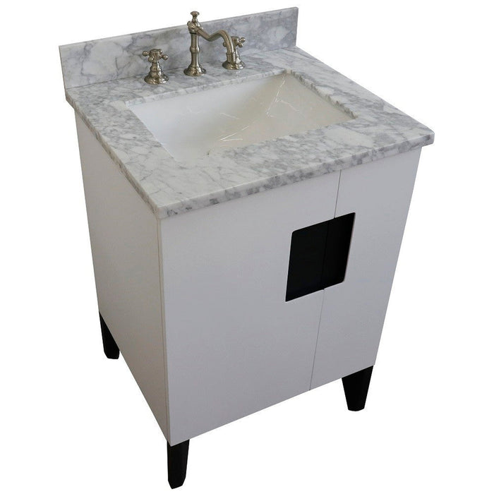 Bellaterra Home Kolb 25" 2-Door 1-Drawer White Freestanding Vanity Set With Ceramic Undermount Rectangular Sink and White Carrara Marble Top - Luxe Vanity & Tub