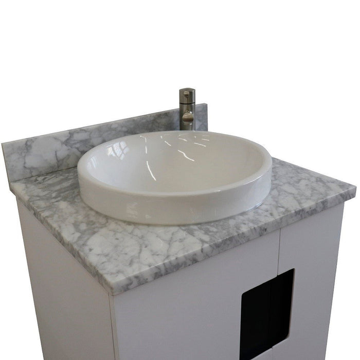 Bellaterra Home Kolb 25" 2-Door 1-Drawer White Freestanding Vanity Set With Ceramic Vessel Sink and White Carrara Marble Top - Luxe Vanity & Tub