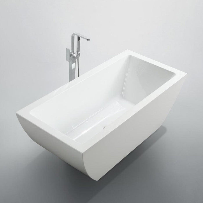 Bellaterra Home Livorno 59" x 24" Glossy White Rectangle Acrylic Freestanding Soaking Bathtub - Luxe Vanity & Tub