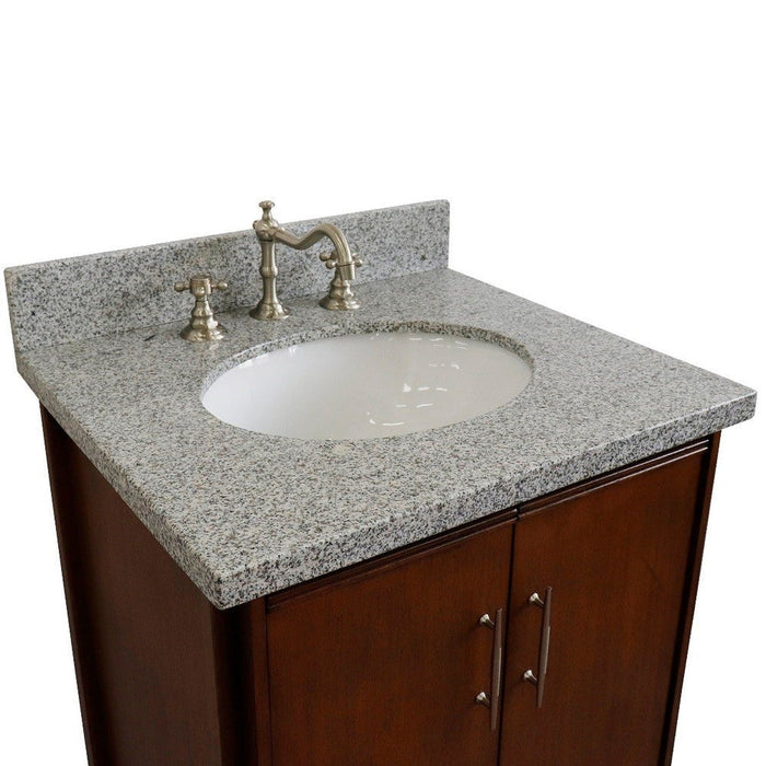 Bellaterra Home MCM 25" 2-Door 1-Drawer Walnut Freestanding Vanity Set With Ceramic Undermount Oval Sink and Gray Granite Top - Luxe Vanity & Tub