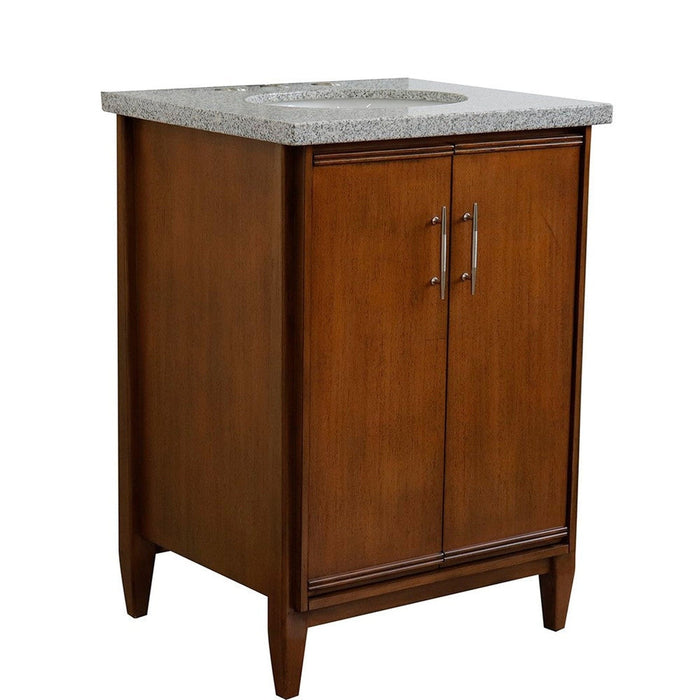 Bellaterra Home MCM 25" 2-Door 1-Drawer Walnut Freestanding Vanity Set With Ceramic Undermount Oval Sink and Gray Granite Top - Luxe Vanity & Tub